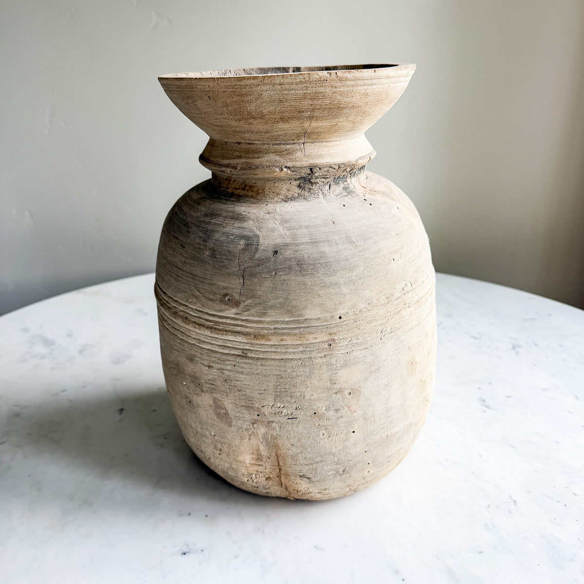 Nepali Water Pot Vase - Bleached Wood | Handmade Rustic Vessel Option 1