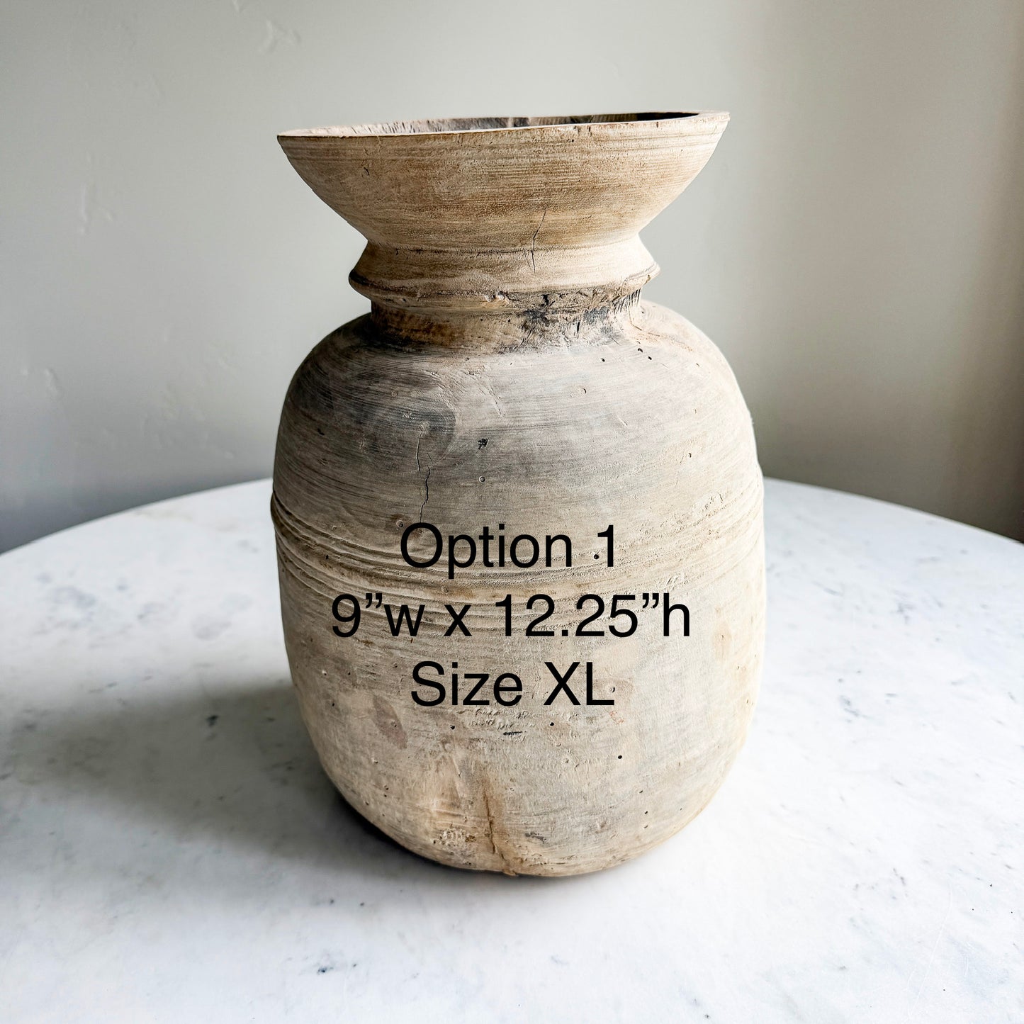 Nepali Water Pot Vase - Bleached Wood | Handmade Rustic Vessel Option 1