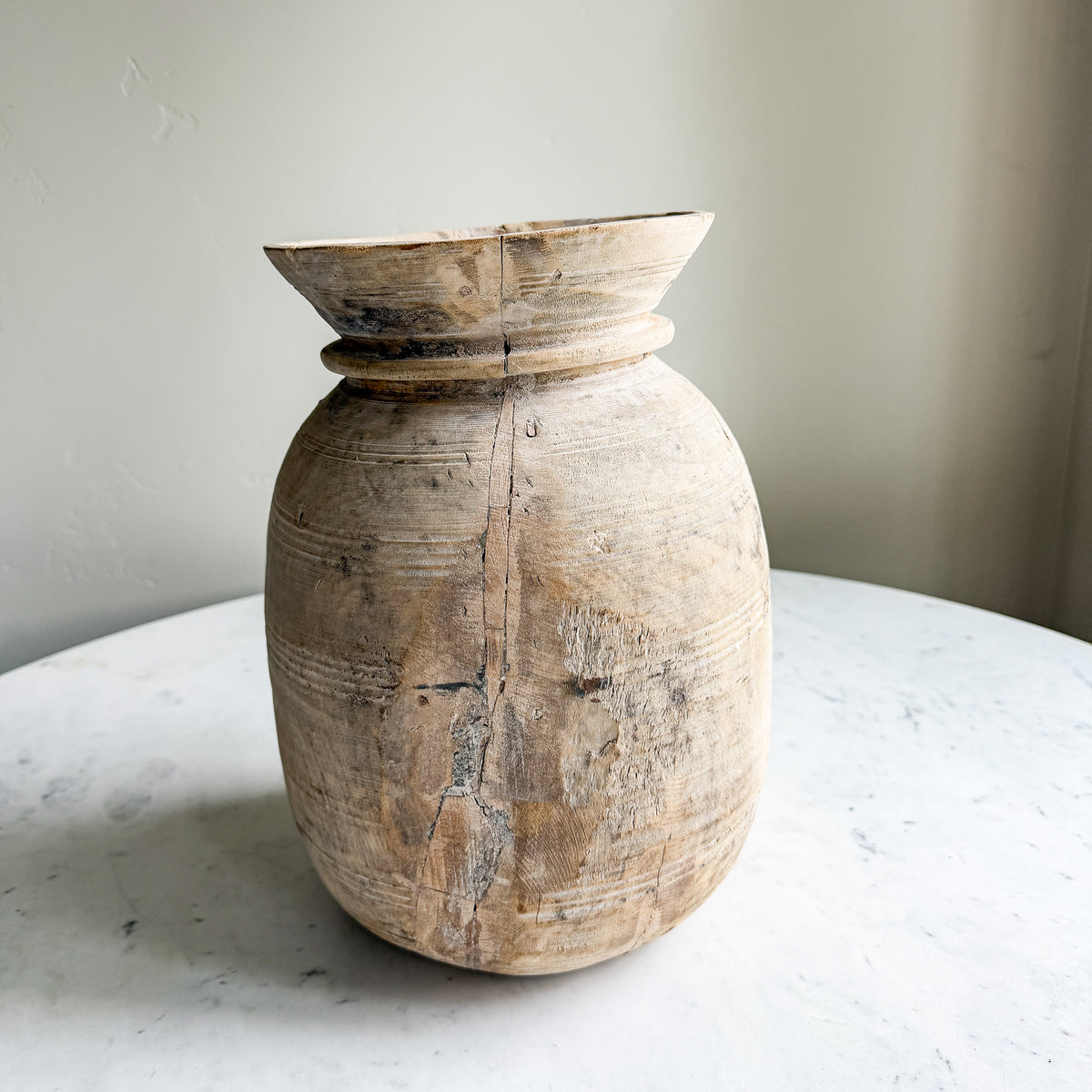 Nepali Water Pot Vase - Bleached Wood | Handmade Rustic Vessel Option 2