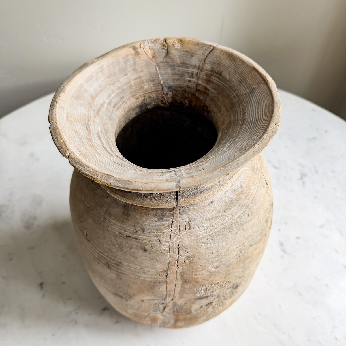 Nepali Water Pot Vase - Bleached Wood | Handmade Rustic Vessel Option 2