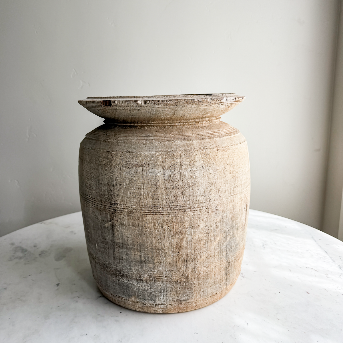 Nepali Water Pot Vase - Bleached Wood | XXL Handmade Rustic Vessel Option 1