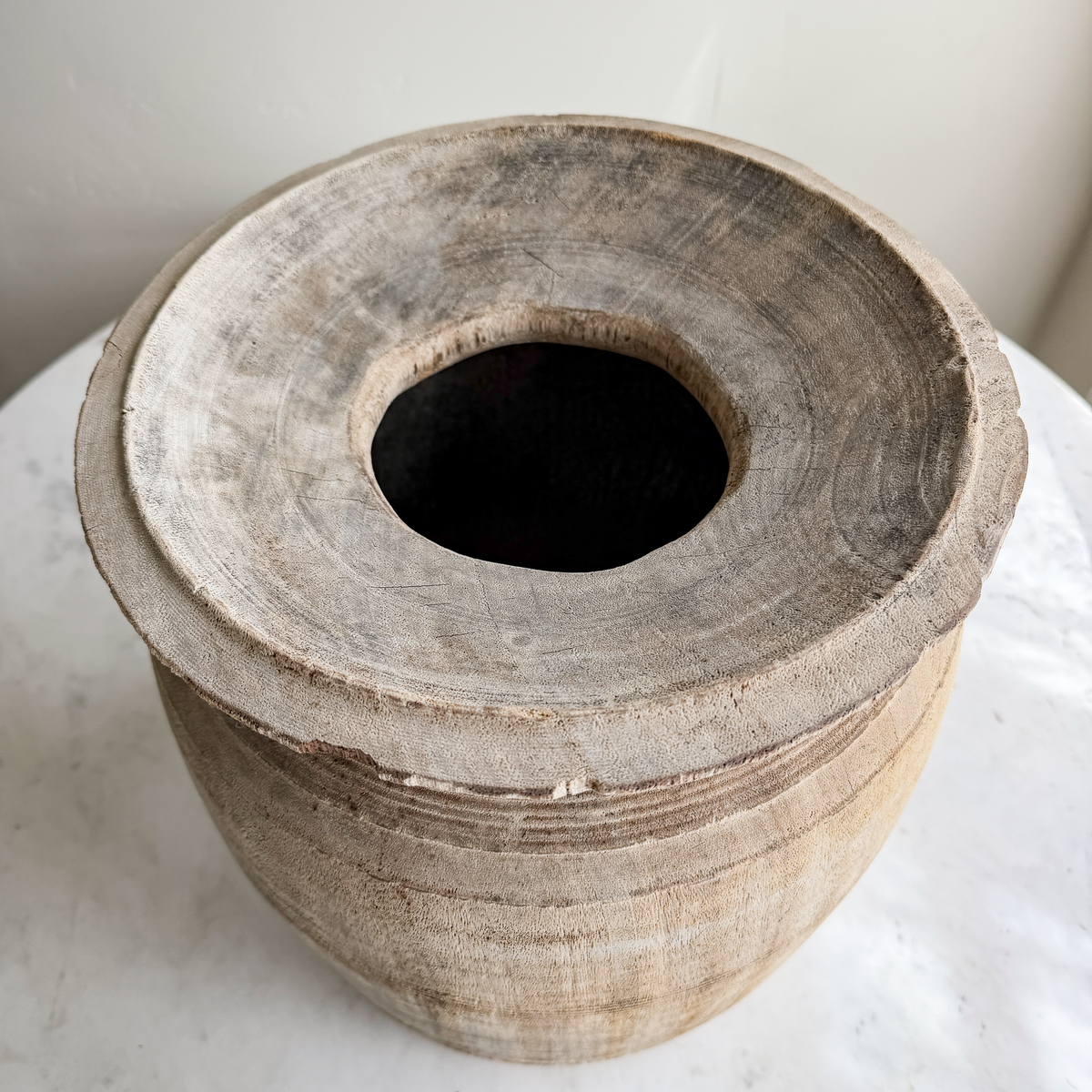 Nepali Water Pot Vase - Bleached Wood | XXL Handmade Rustic Vessel Option 1