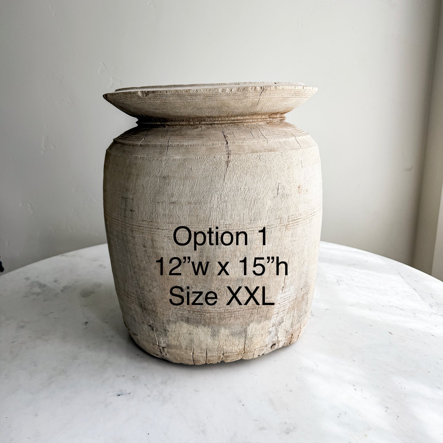 Nepali Water Pot Vase - Bleached Wood | XXL Handmade Rustic Vessel Option 1