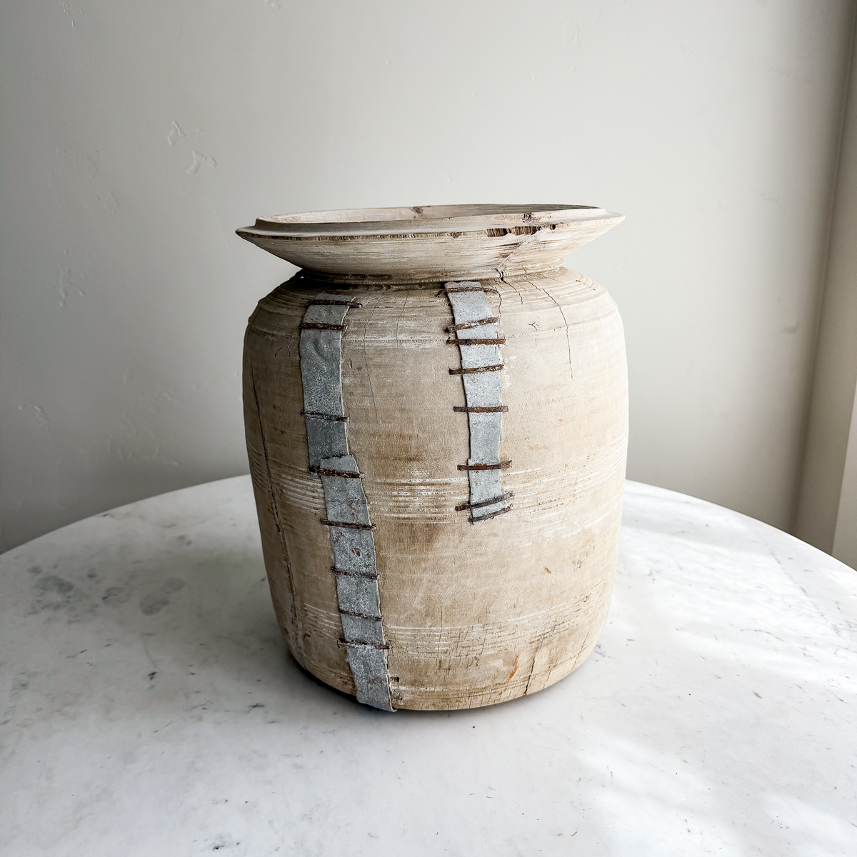 Nepali Water Pot Vase - Bleached Wood | XXL Handmade Rustic Vessel Option 2
