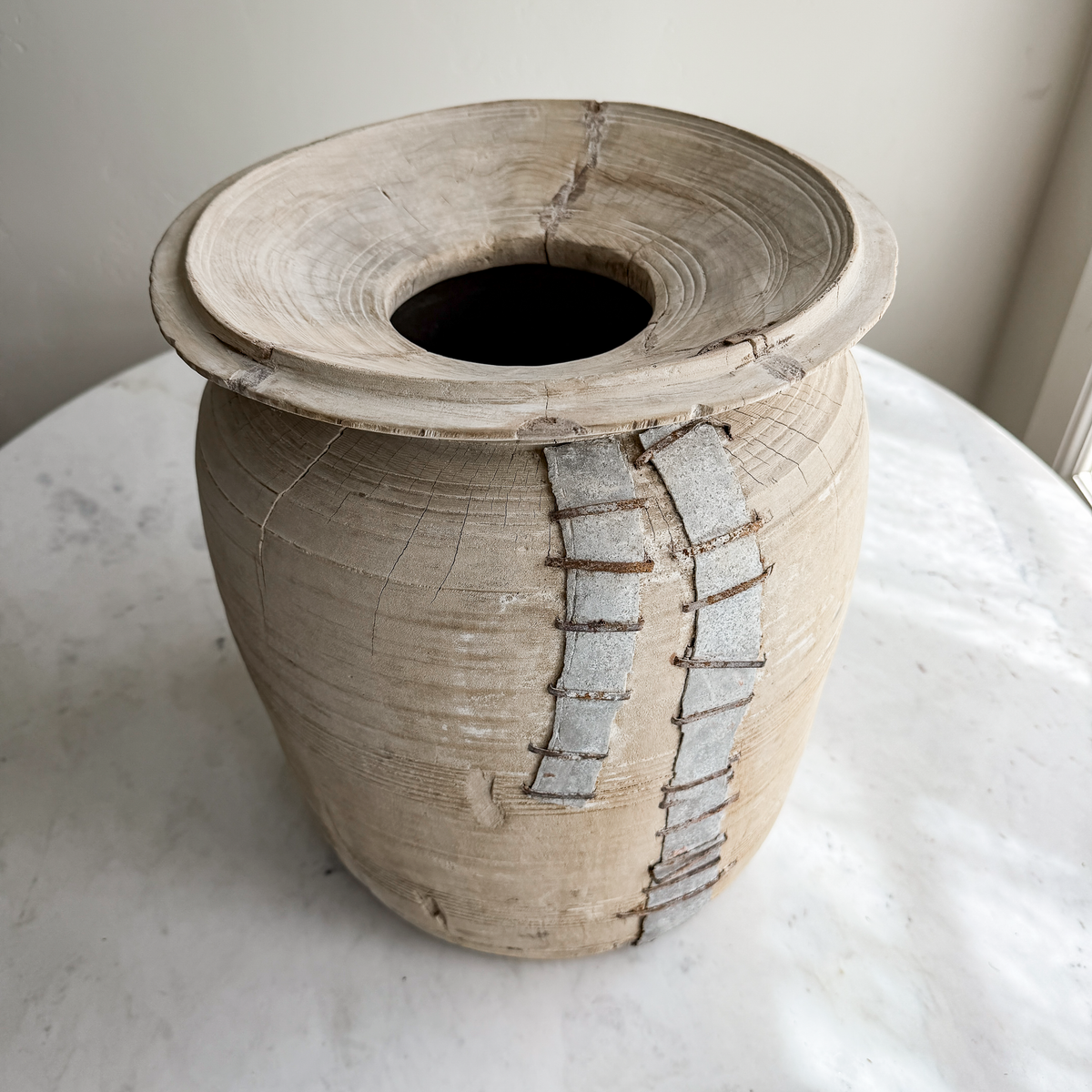 Nepali Water Pot Vase - Bleached Wood | XXL Handmade Rustic Vessel Option 2