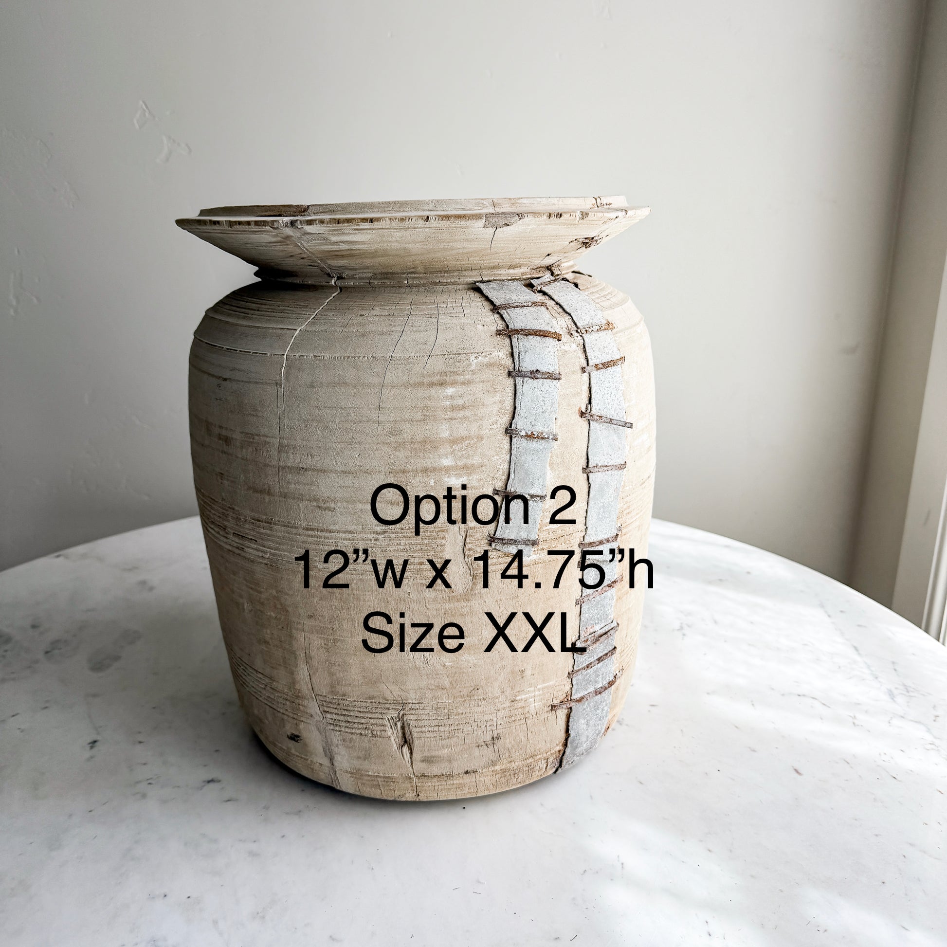 Nepali Water Pot Vase - Bleached Wood | XXL Handmade Rustic Vessel Option 2