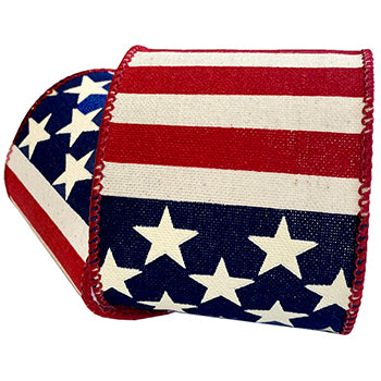 Patriotic Flag Print Ribbon - Red, White & Blue | 1.5" Width | 10 Yard Roll