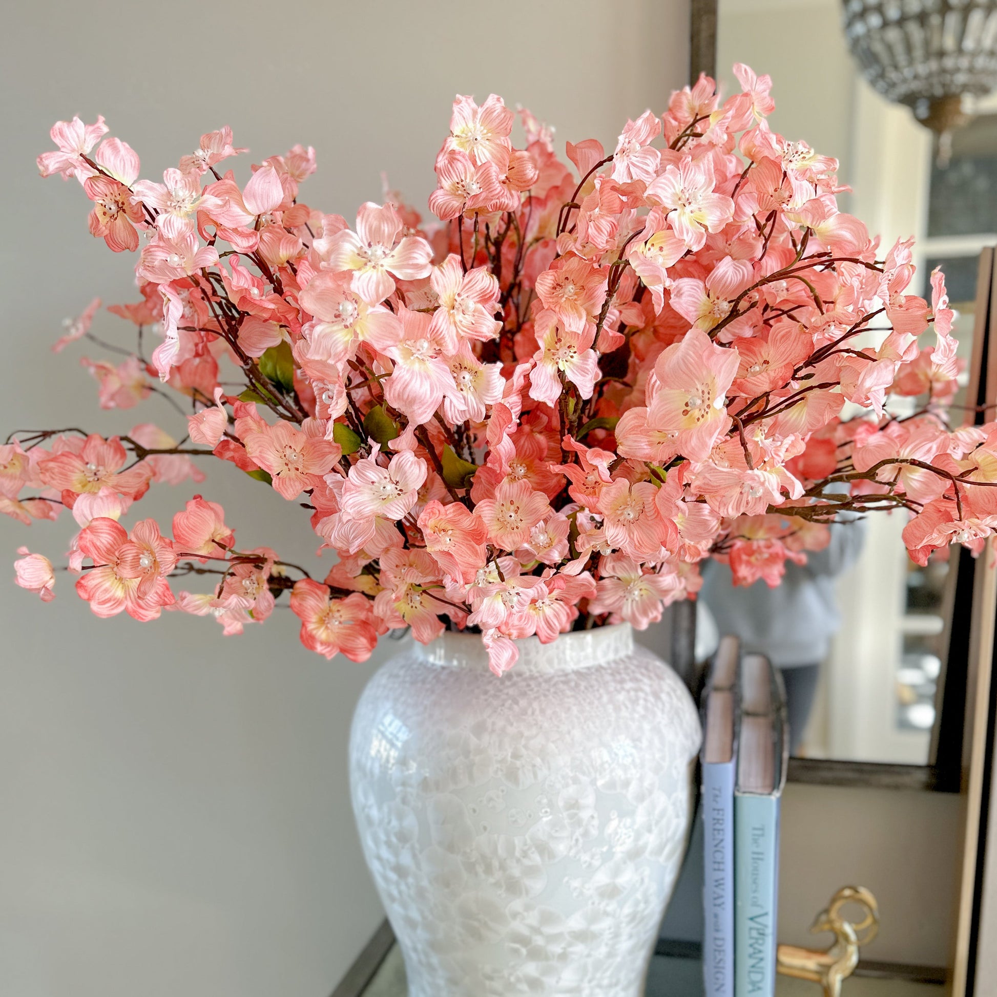 Peachy Pink Dogwood Stem with Pearl 36" 