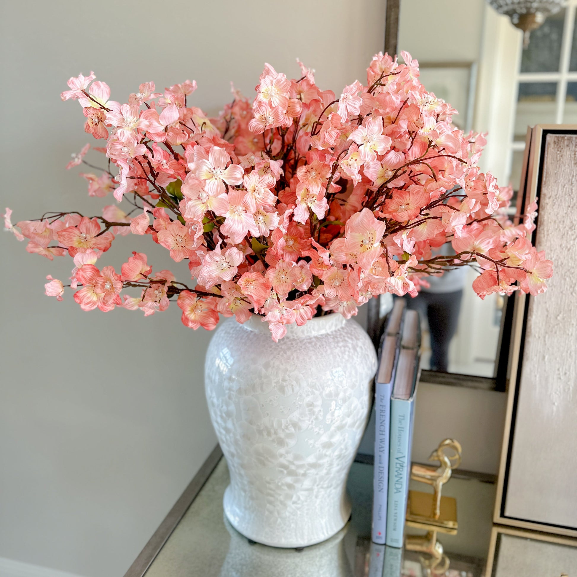 Peachy Pink Dogwood Stem with Pearl 36" 