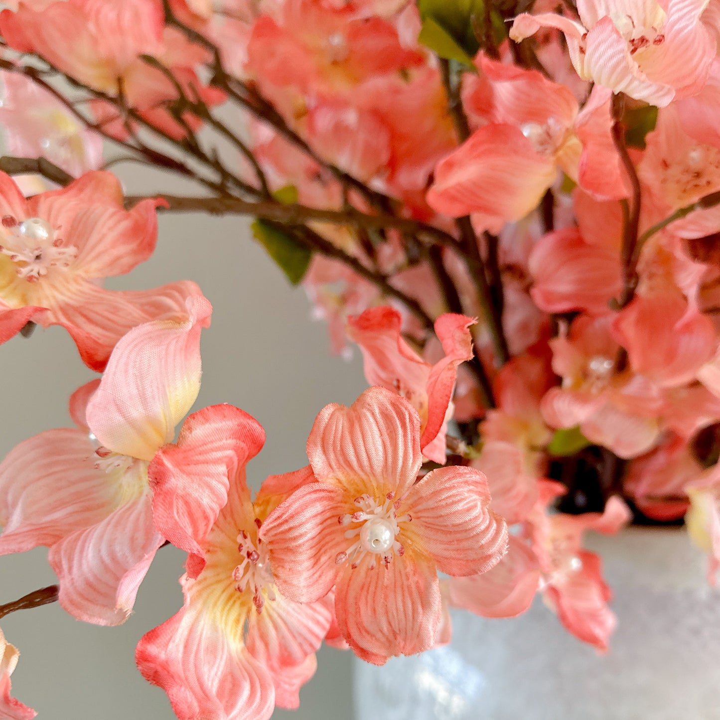 Peachy Pink Dogwood Stem with Pearl 36" 