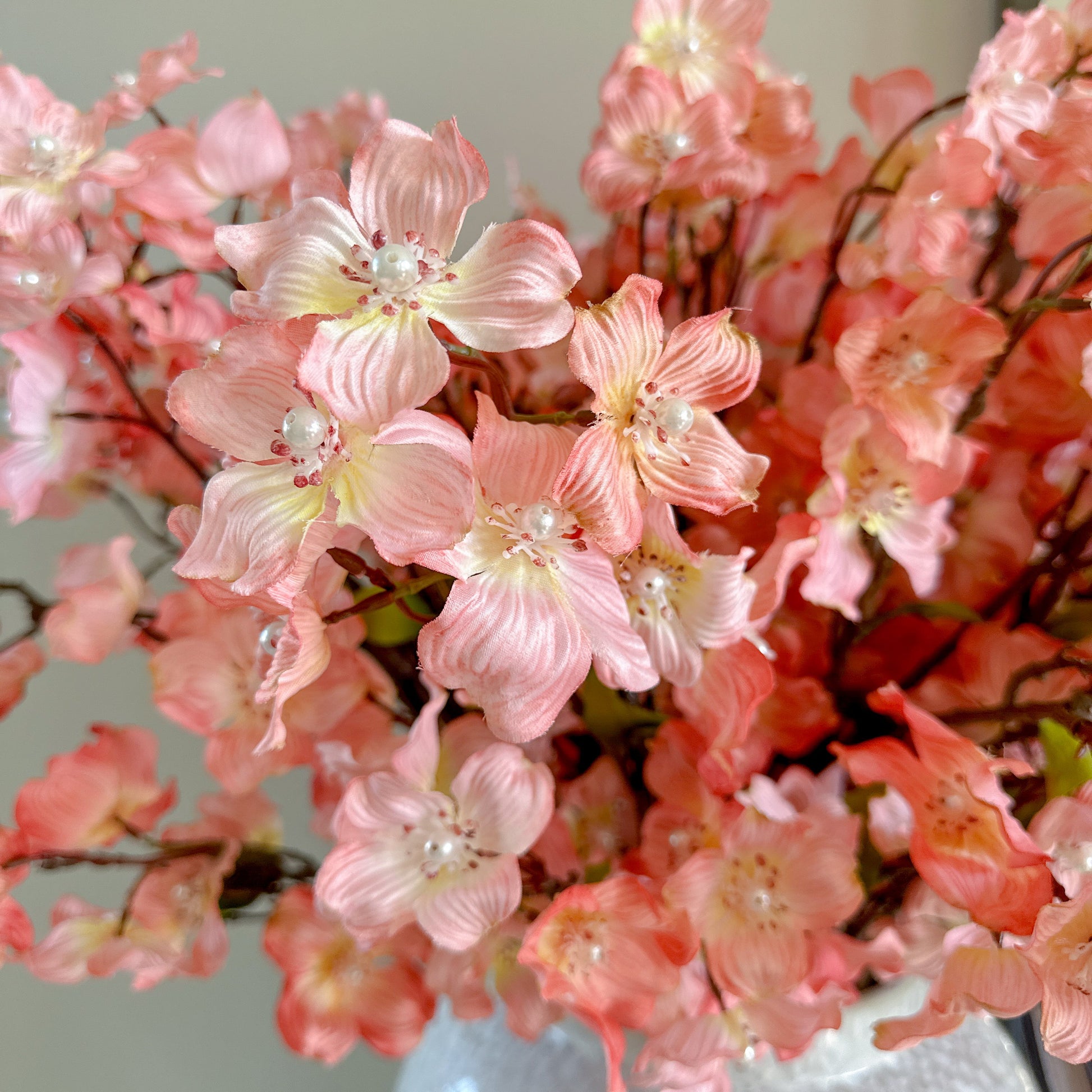 Peachy Pink Dogwood Stem with Pearl 36" 
