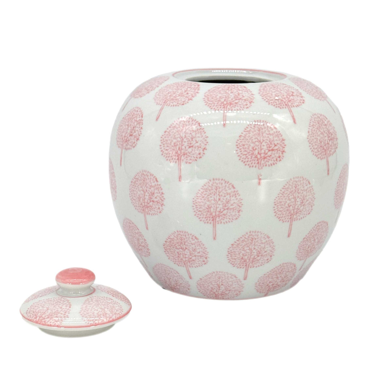 Pink & White Floral Ceramic Chinoiserie Ginger Jar - 8 Inches