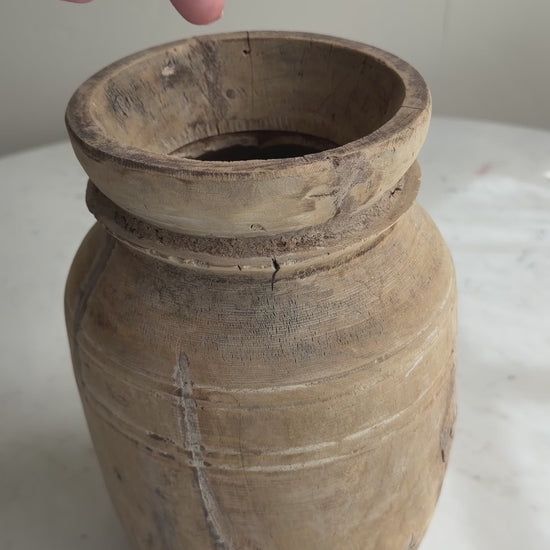 Nepali Water Pot Vase - Bleached Wood | Medium Handmade Rustic Vessel Option 4