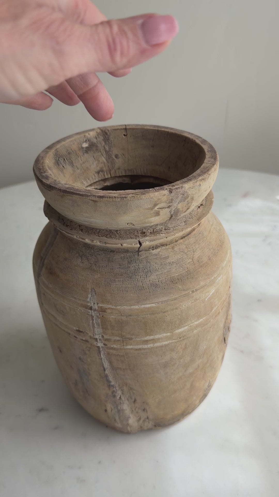 Nepali Water Pot Vase - Bleached Wood | Medium Handmade Rustic Vessel Option 4