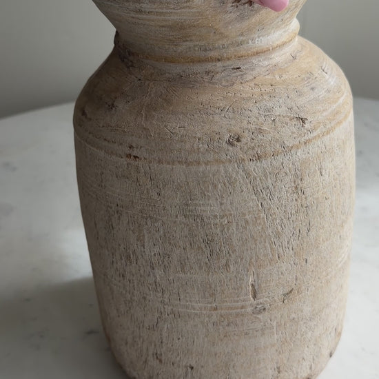 Nepali Water Pot Vase - Bleached Wood | Large Handmade Rustic Vessel Option 4
