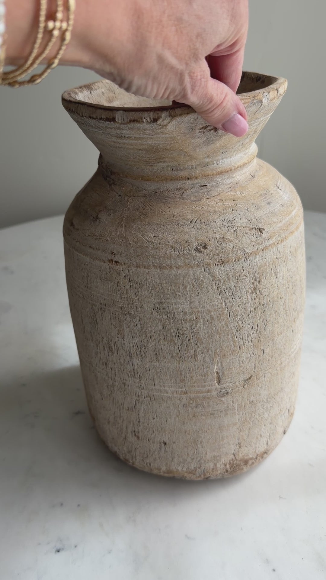Nepali Water Pot Vase - Bleached Wood | Large Handmade Rustic Vessel Option 4