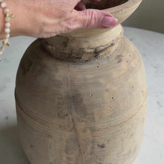 Nepali Water Pot Vase - Bleached Wood | XL Handmade Rustic Vessel