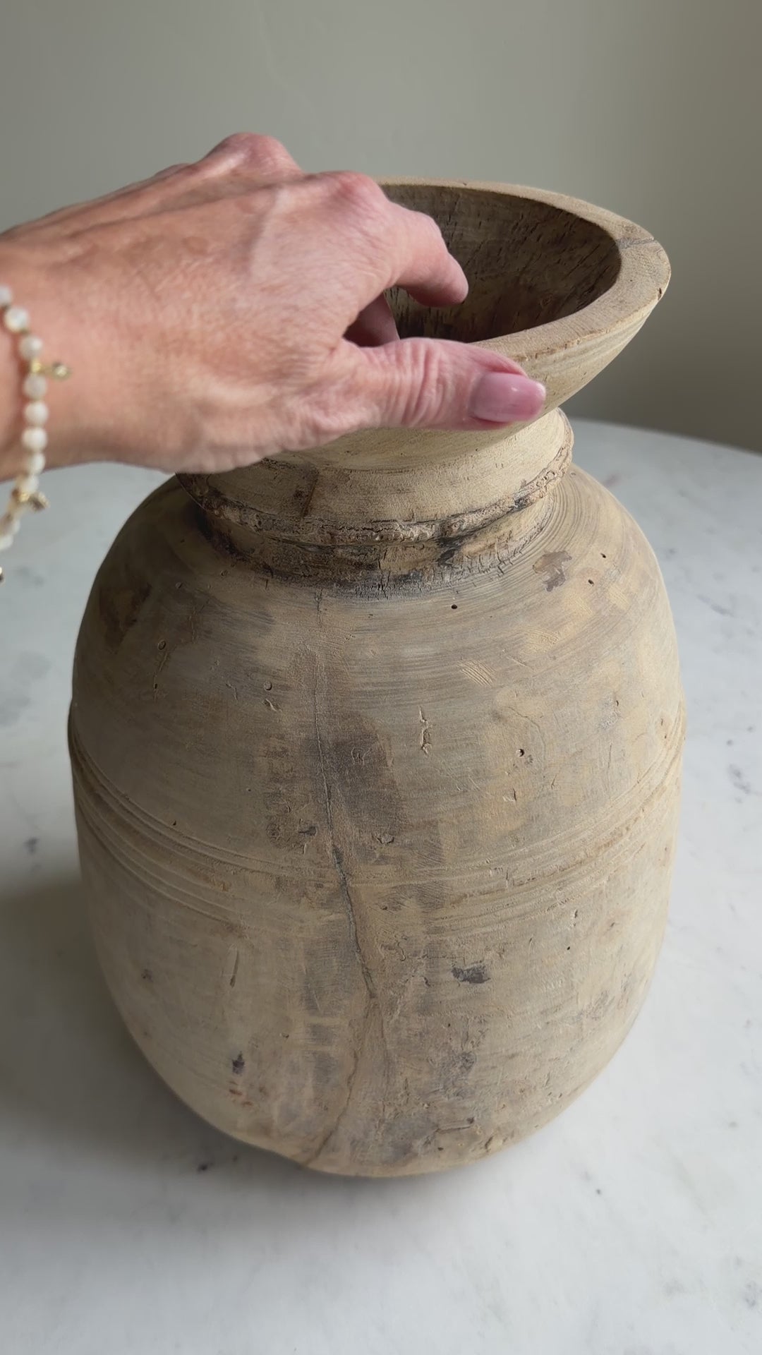 Nepali Water Pot Vase - Bleached Wood | XL Handmade Rustic Vessel