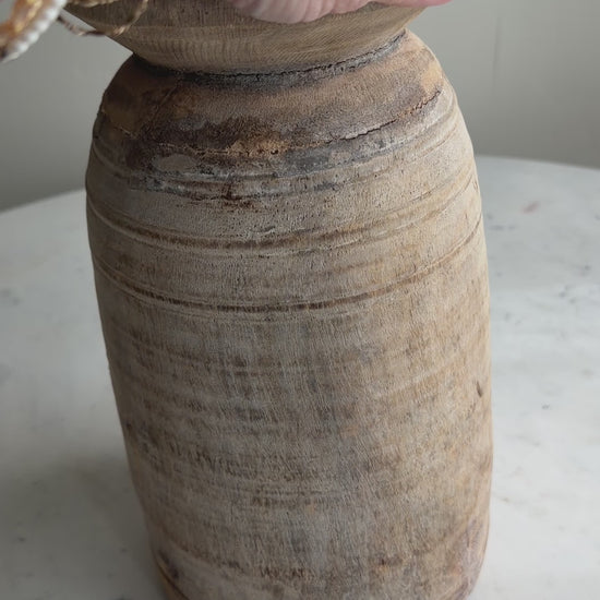 Nepali Water Pot Vase - Bleached Wood | Large Handmade Rustic Vessel Option 7