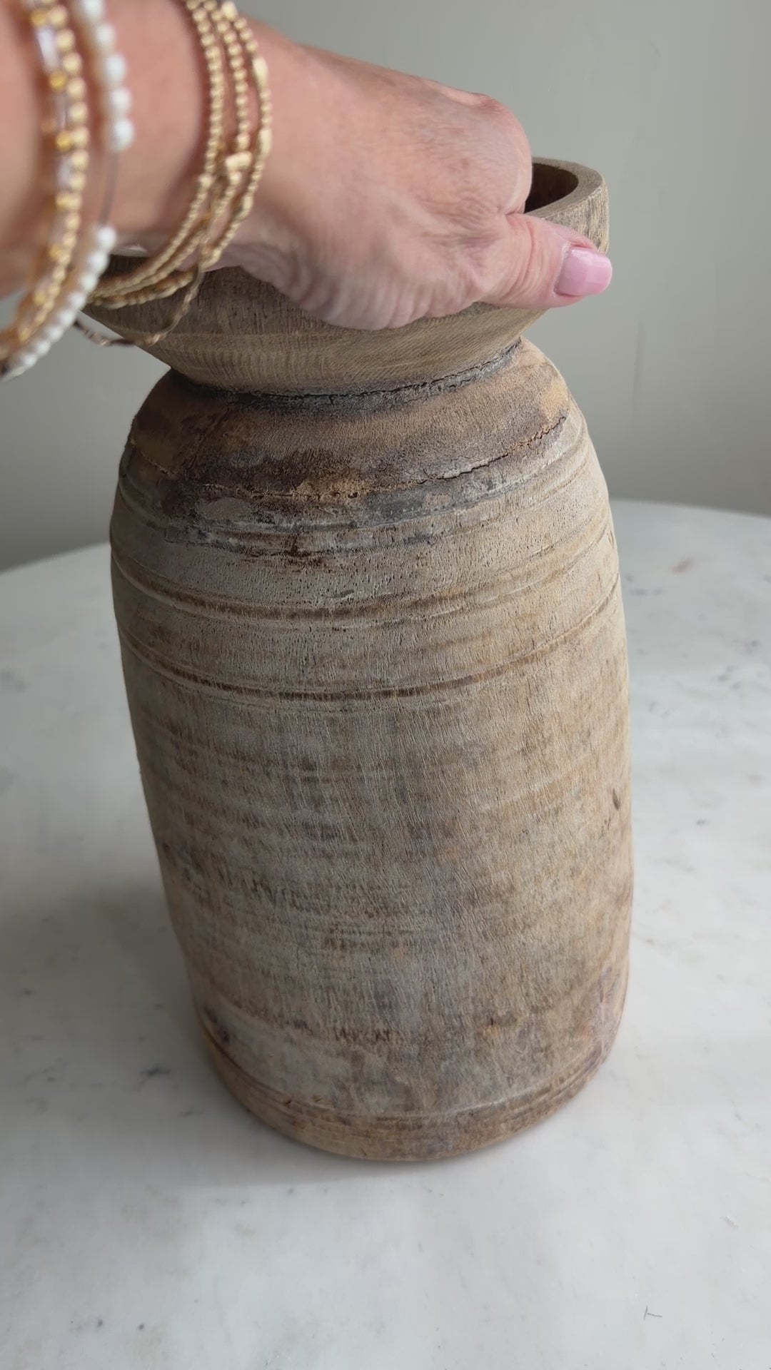 Nepali Water Pot Vase - Bleached Wood | Large Handmade Rustic Vessel Option 7