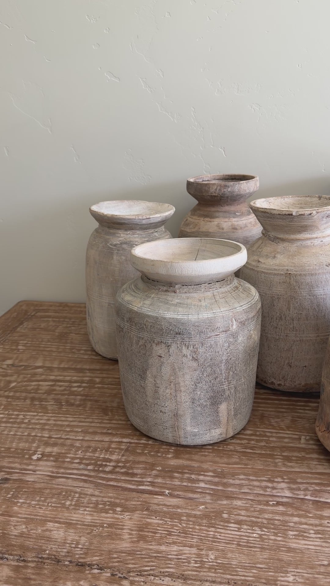Nepali Water Pot Vase - Bleached Wood | Large Handmade Rustic Vessel
