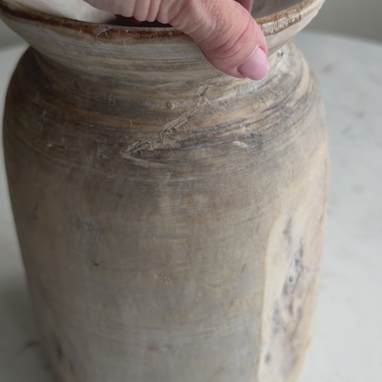 Nepali Water Pot Vase - Bleached Wood | Large Handmade Rustic Vessel Option 5