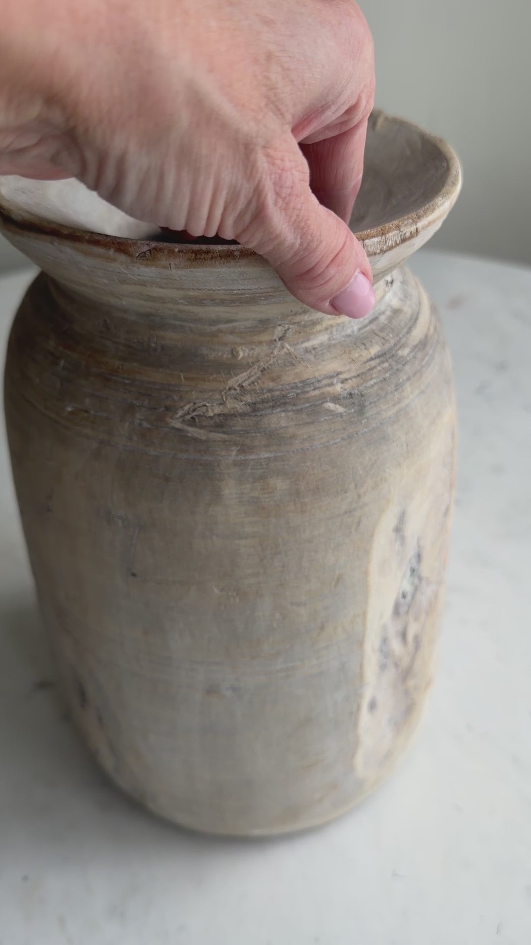 Nepali Water Pot Vase - Bleached Wood | Large Handmade Rustic Vessel Option 5