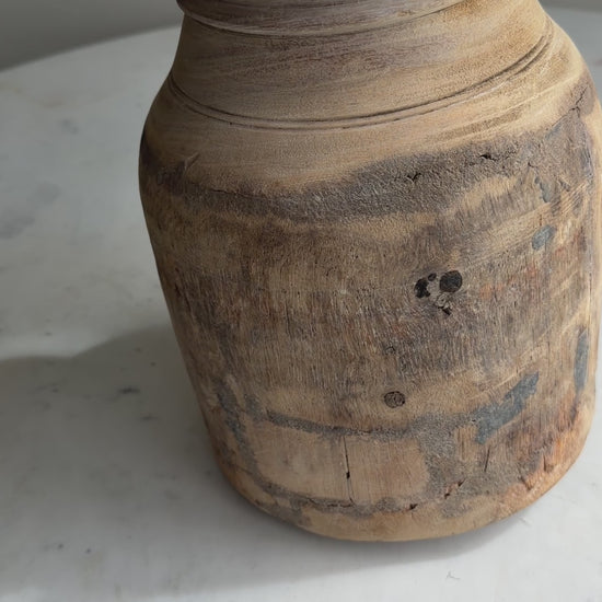 Nepali Water Pot Vase - Bleached Wood | Large Handmade Rustic Vessel Option 1