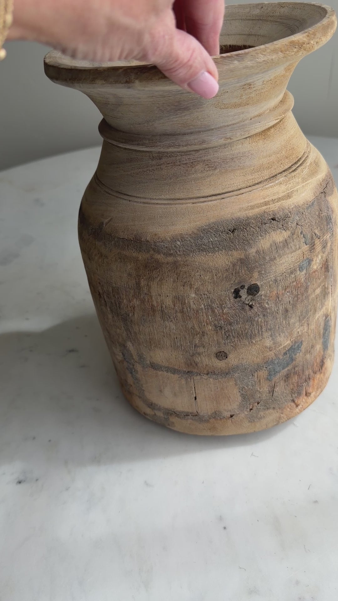 Nepali Water Pot Vase - Bleached Wood | Large Handmade Rustic Vessel Option 1