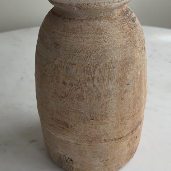 Nepali Water Pot Vase - Bleached Wood | Medium Handmade Rustic Vessel Option 1