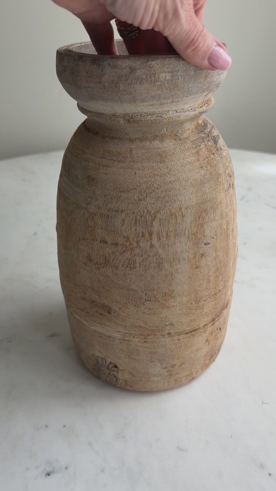Nepali Water Pot Vase - Bleached Wood | Medium Handmade Rustic Vessel Option 1