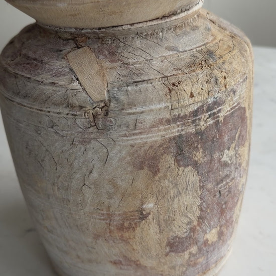 Nepali Water Pot Vase - Bleached Wood | Medium Handmade Rustic Vessel Option 2