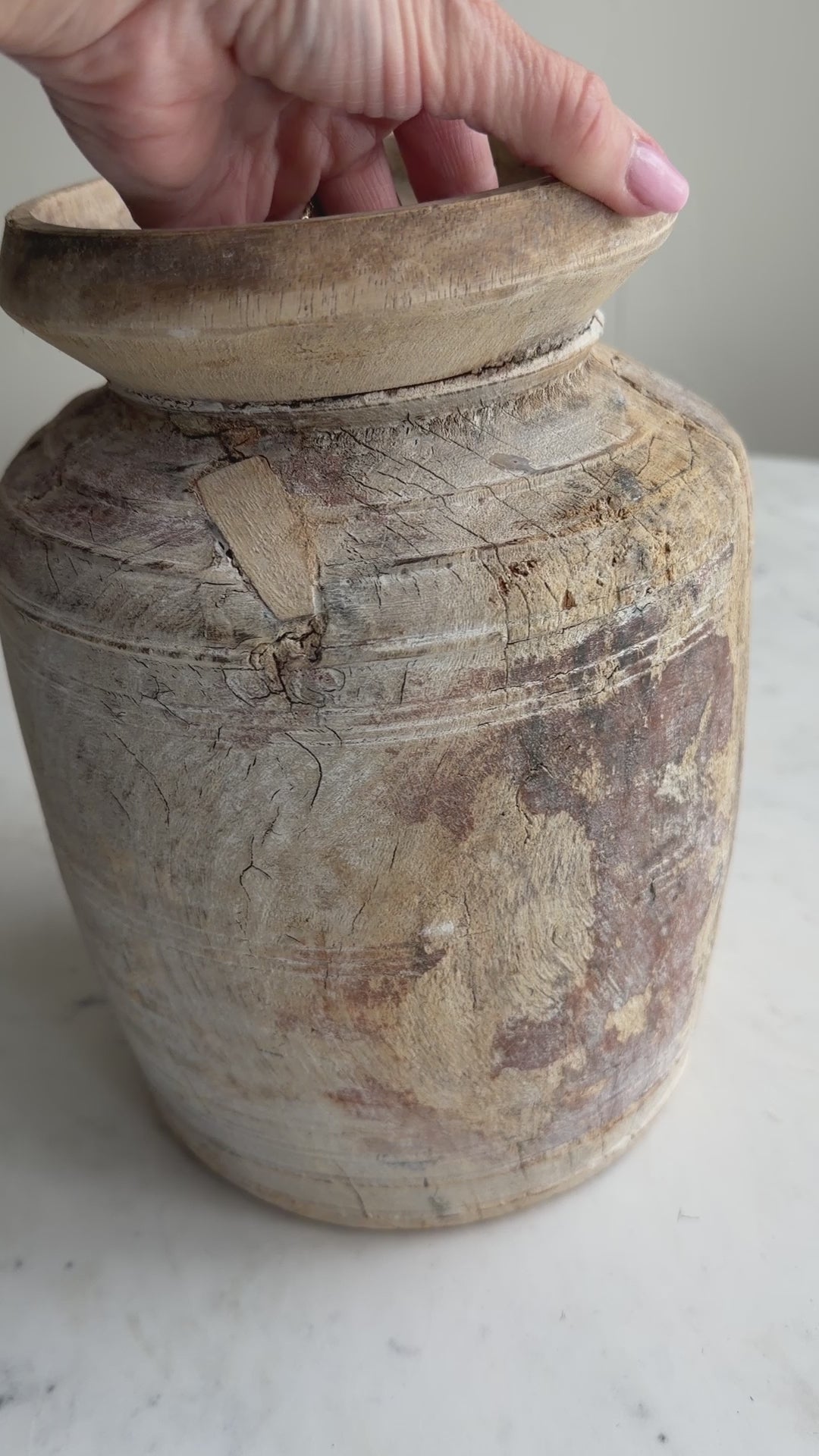 Nepali Water Pot Vase - Bleached Wood | Medium Handmade Rustic Vessel Option 2