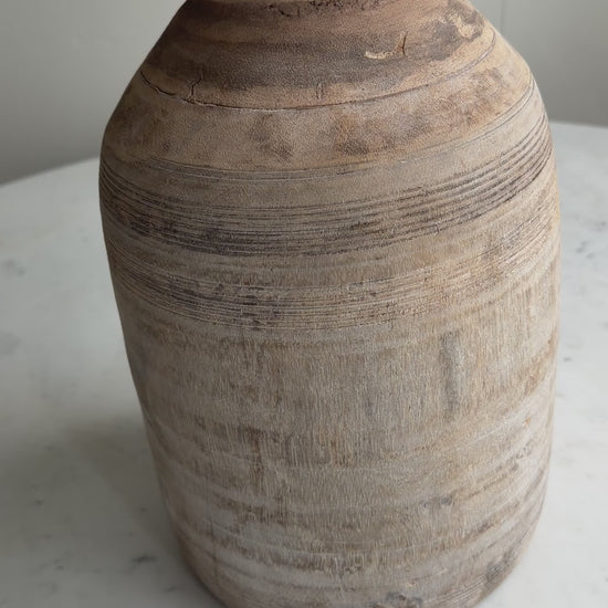 Nepali Water Pot Vase - Bleached Wood | Large Handmade Rustic Vessel Option 8