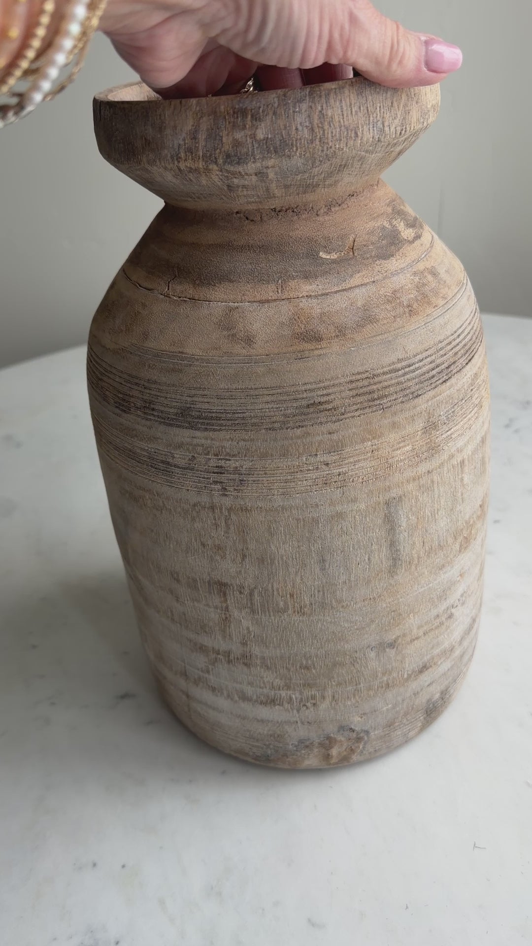 Nepali Water Pot Vase - Bleached Wood | Large Handmade Rustic Vessel Option 8