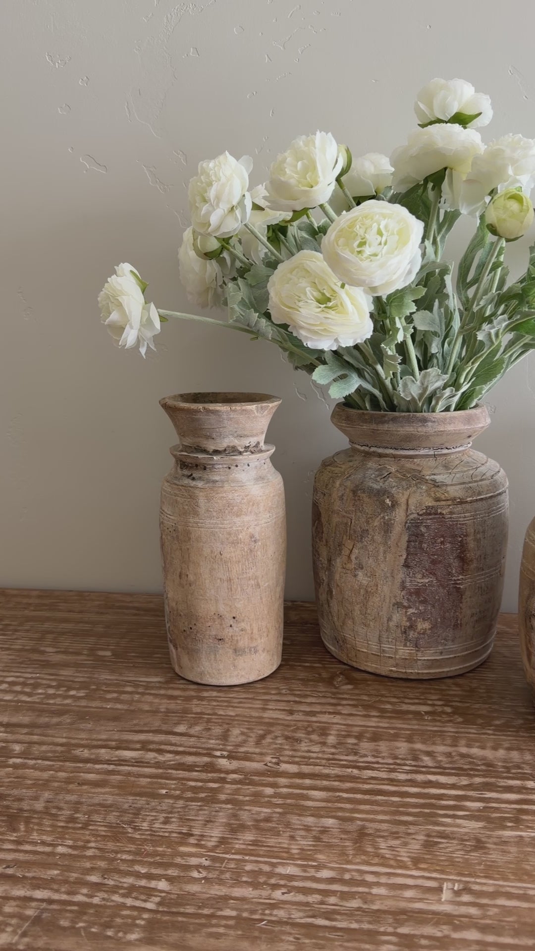 Nepali Water Pot Vase - Bleached Wood | Medium Handmade Rustic Vessel