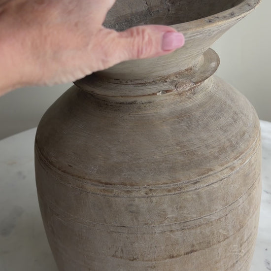 Nepali Water Pot Vase - Bleached Wood | XXL Handmade Rustic Vessel Option 3