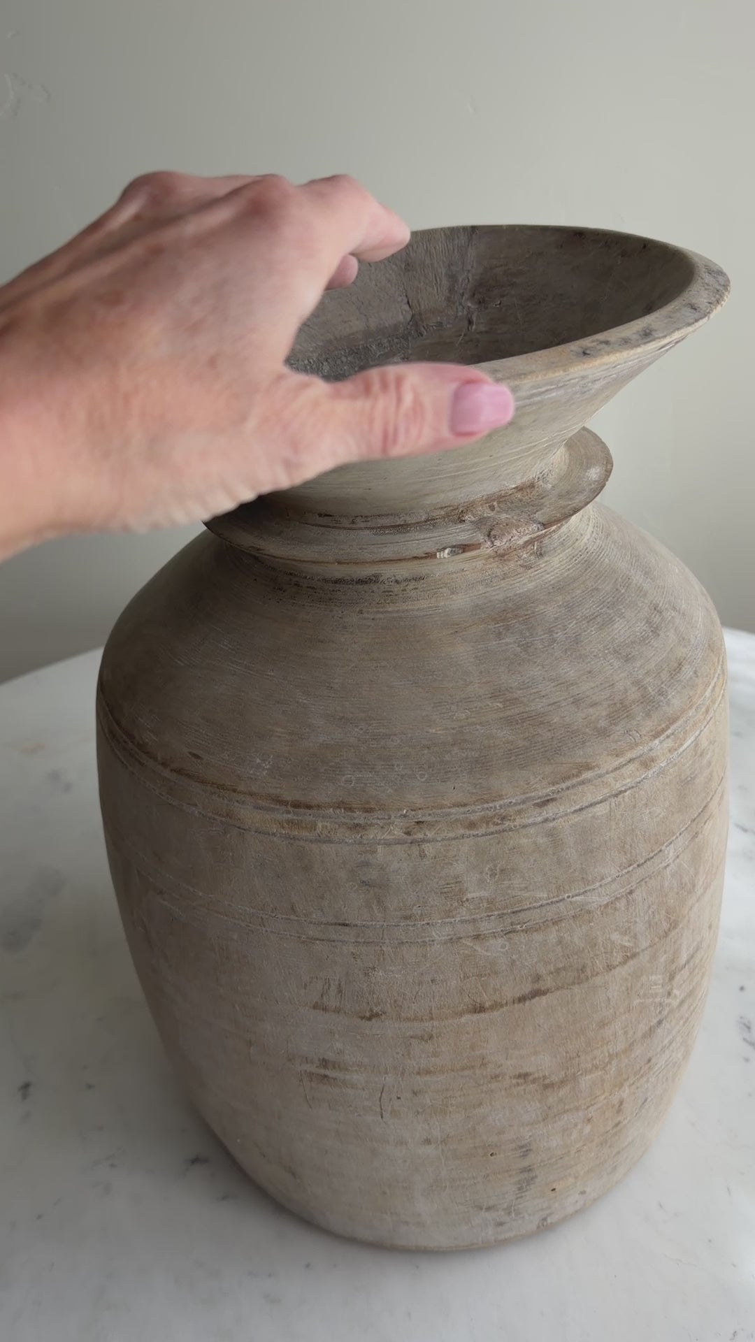 Nepali Water Pot Vase - Bleached Wood | XXL Handmade Rustic Vessel Option 3