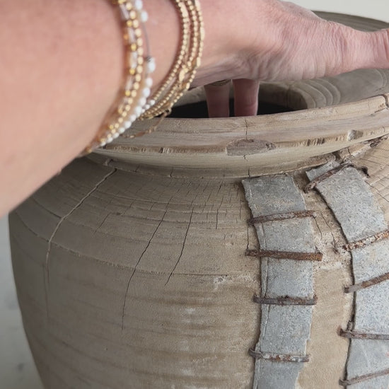 Nepali Water Pot Vase - Bleached Wood | XXL Handmade Rustic Vessel Option 2