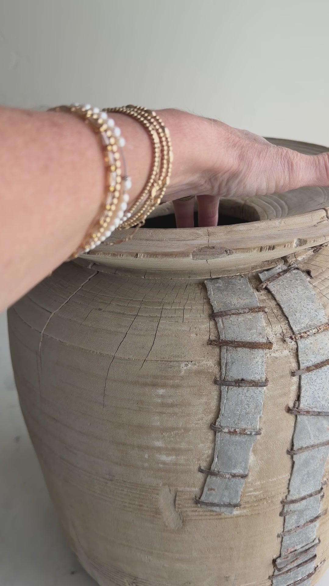 Nepali Water Pot Vase - Bleached Wood | XXL Handmade Rustic Vessel Option 2