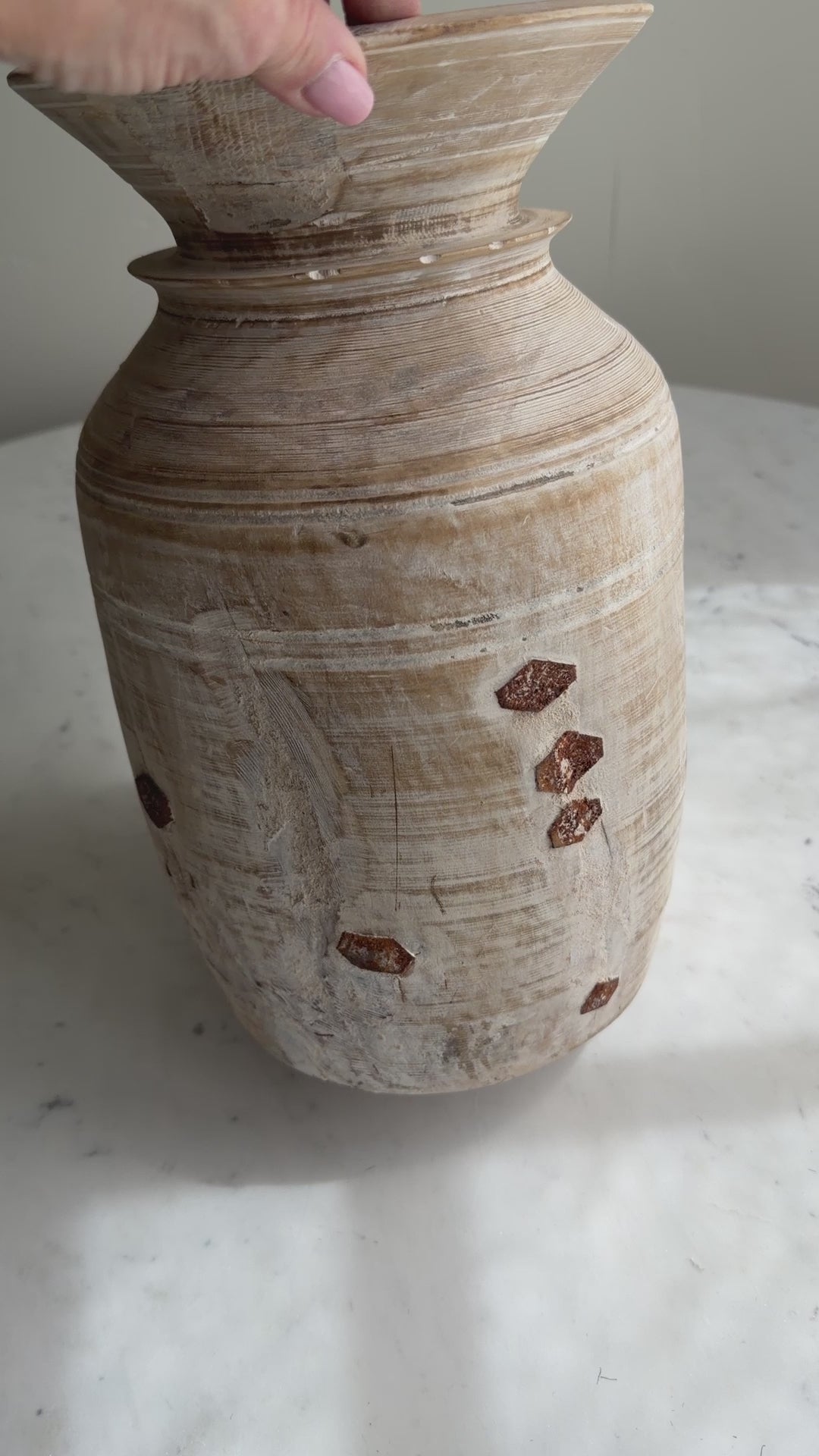 Nepali Water Pot Vase - Bleached Wood | Large Handmade Rustic Vessel Option 6