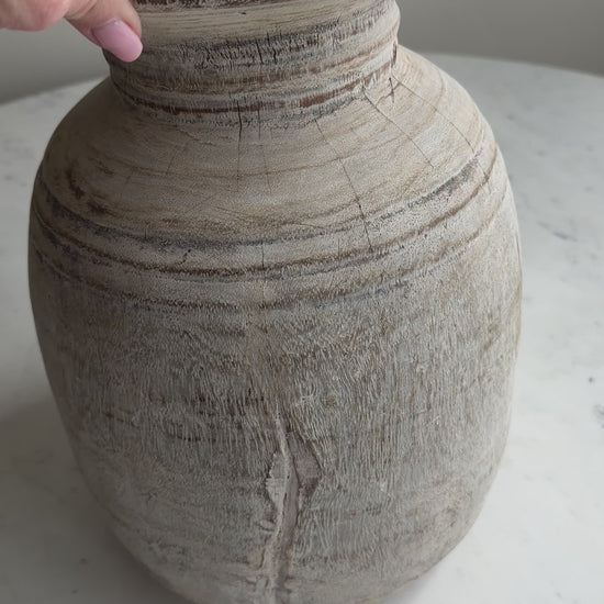 Nepali Water Pot Vase - Bleached Wood | Large Handmade Rustic Vessel Option 3