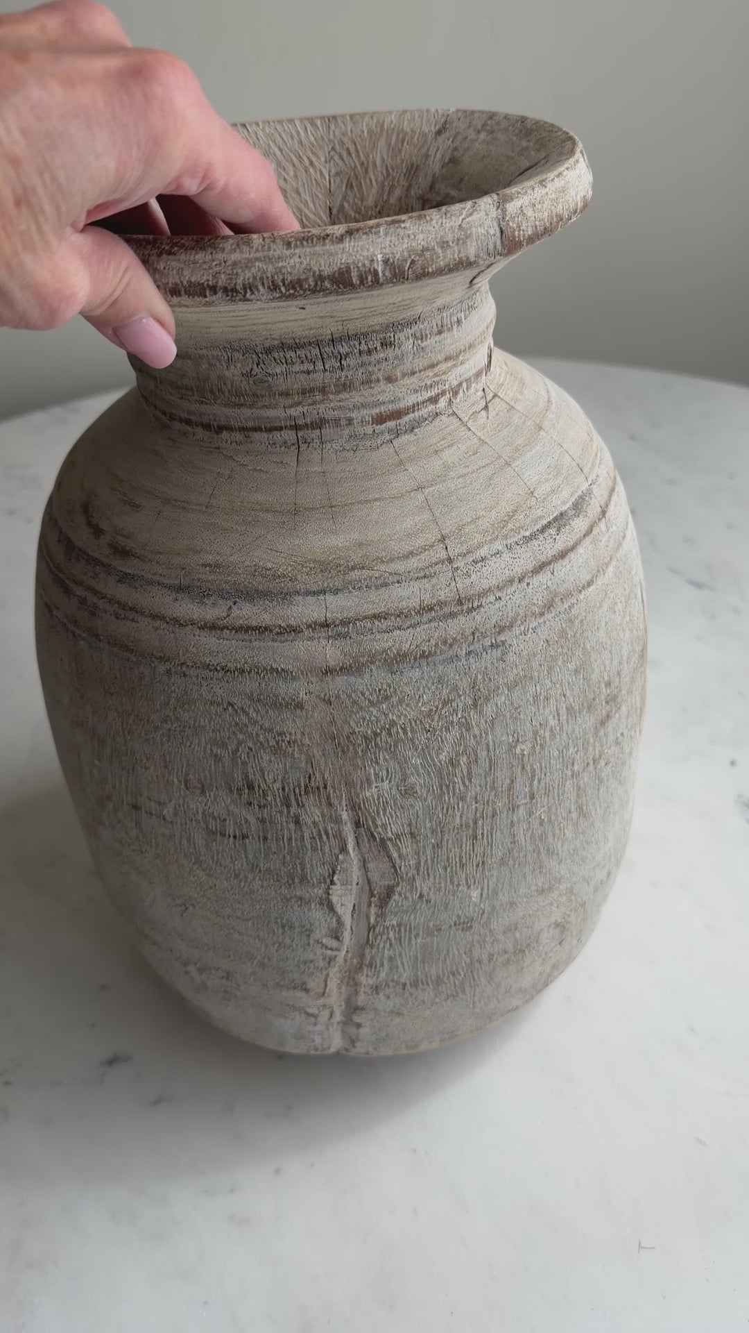Nepali Water Pot Vase - Bleached Wood | Large Handmade Rustic Vessel Option 3