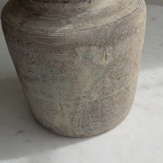 Nepali Water Pot Vase - Bleached Wood | Large Handmade Rustic Vessel Option 2