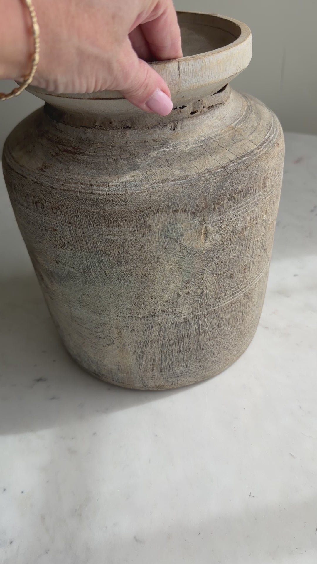 Nepali Water Pot Vase - Bleached Wood | Large Handmade Rustic Vessel Option 2