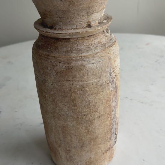 Nepali Water Pot Vase - Bleached Wood | Medium Handmade Rustic Vessel Option 3
