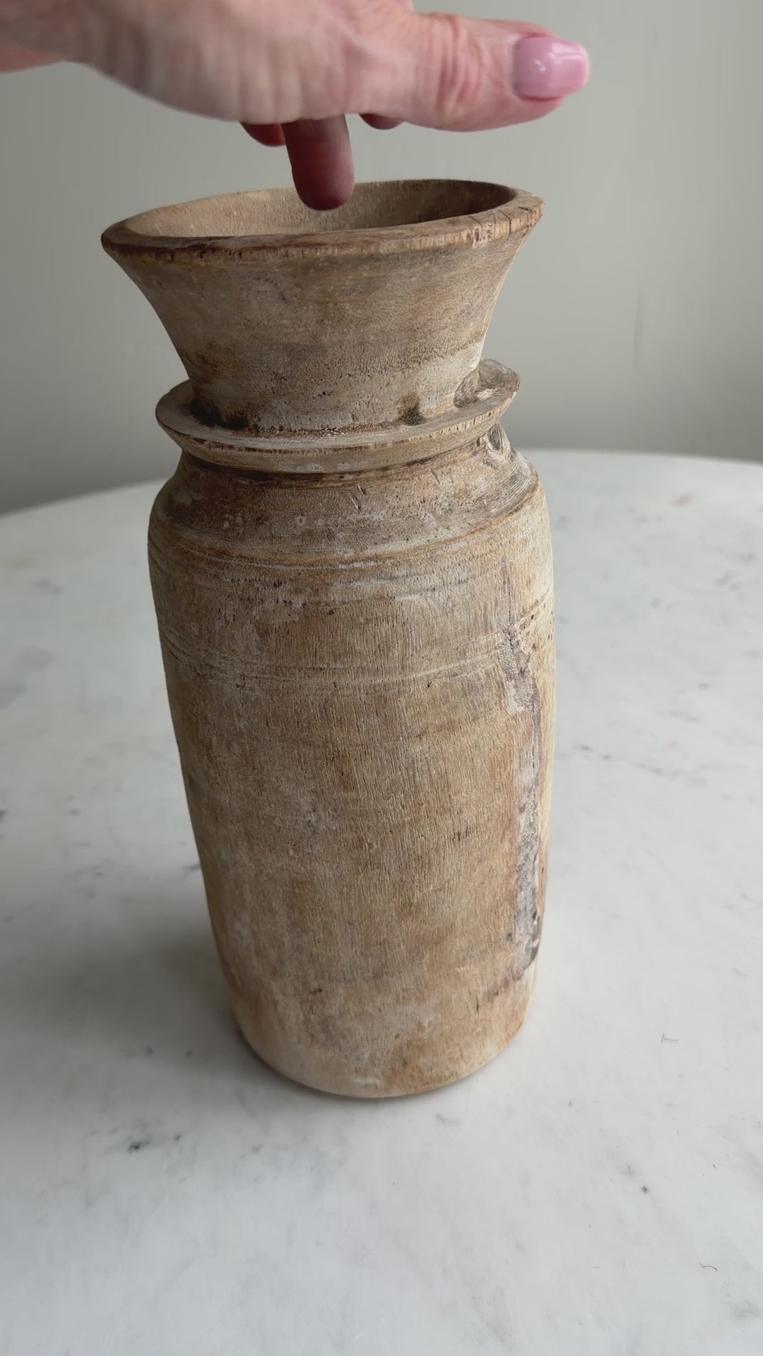 Nepali Water Pot Vase - Bleached Wood | Medium Handmade Rustic Vessel Option 3