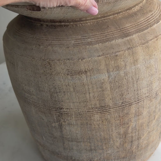 Nepali Water Pot Vase - Bleached Wood | XXL Handmade Rustic Vessel Option 1