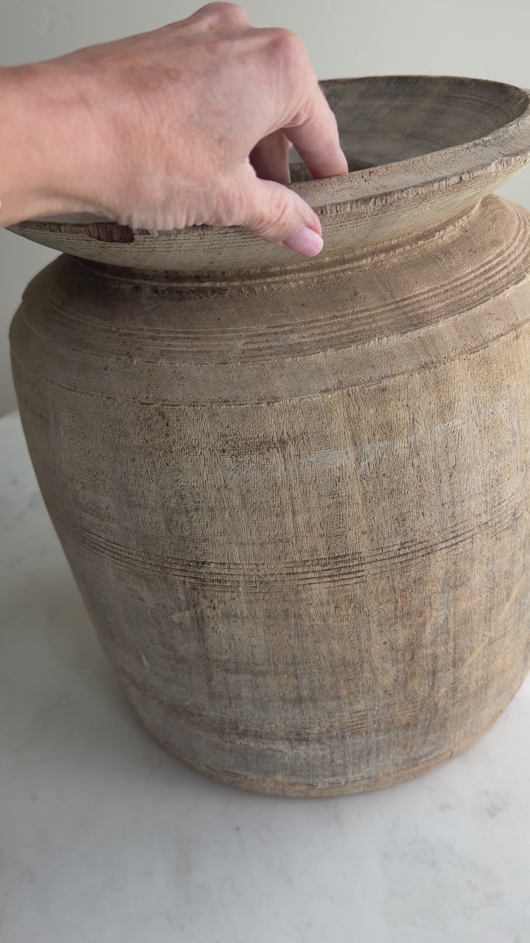 Nepali Water Pot Vase - Bleached Wood | XXL Handmade Rustic Vessel Option 1