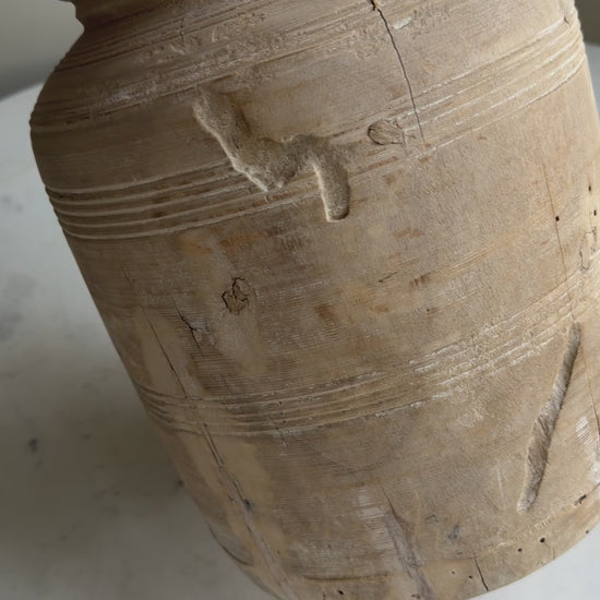 Nepali Water Pot Vase - Bleached Wood | XL Handmade Rustic Vessel